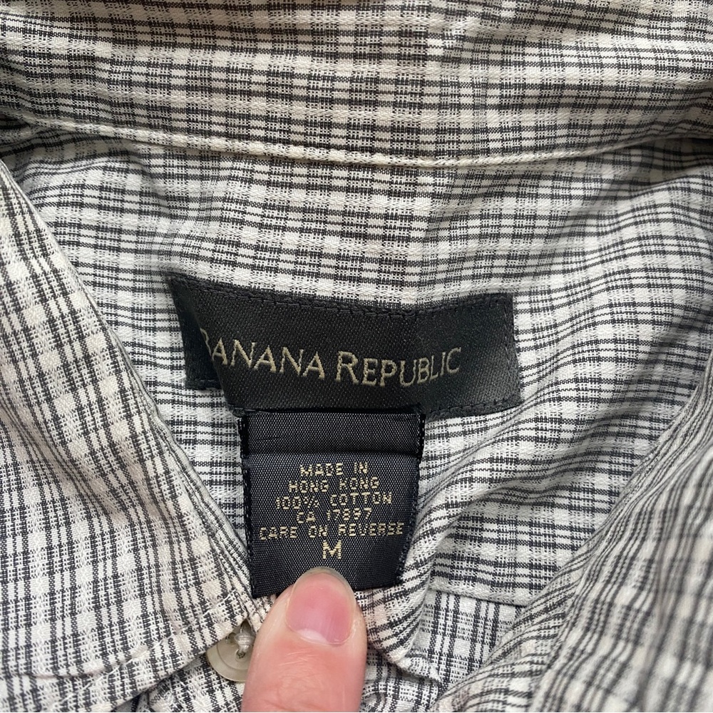 Banana Republic Gray White Windowpane 100% Cotton Button Down Shirt Size Medium - Picture 9 of 13